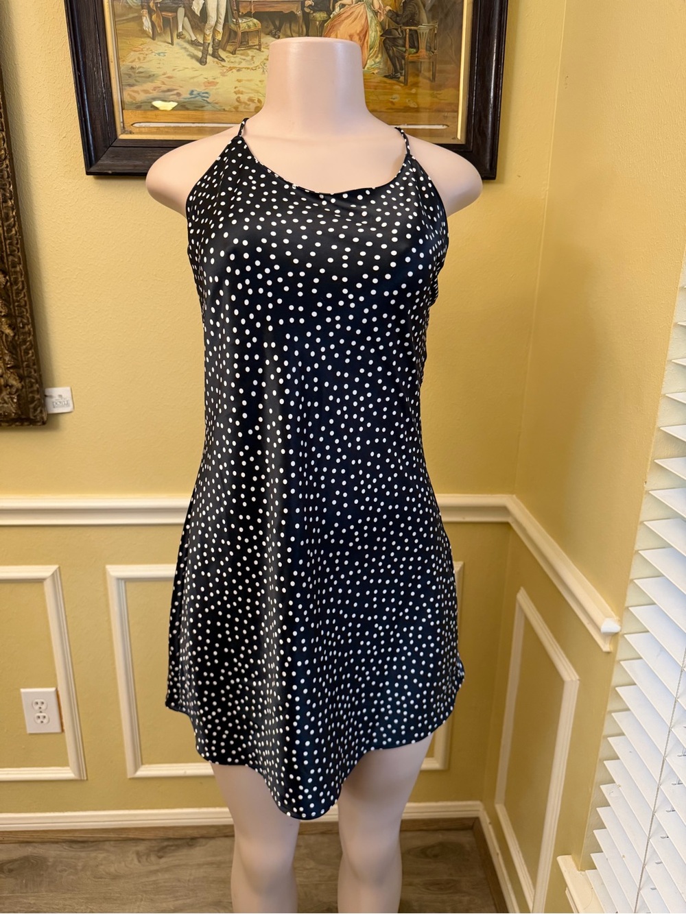 Victoria's Secret Black and White Polka Dot Satin Slip